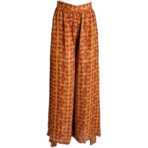 Todd Oldham Silk Pants Wide Palazzo Leg Suzani Style Block Print Vintage 90s S